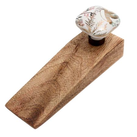 Golden Leaf Bird Square Ceramic Wooden Door Stopper